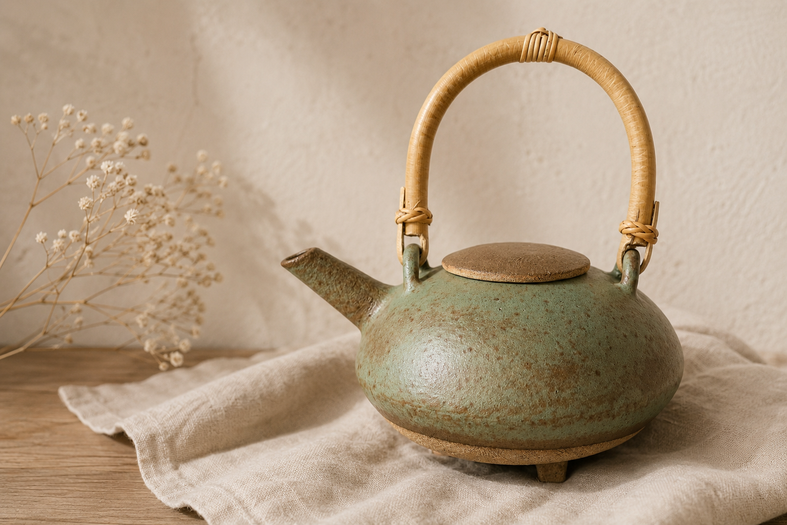 Théière artisanale en céramique avec anse naturelle